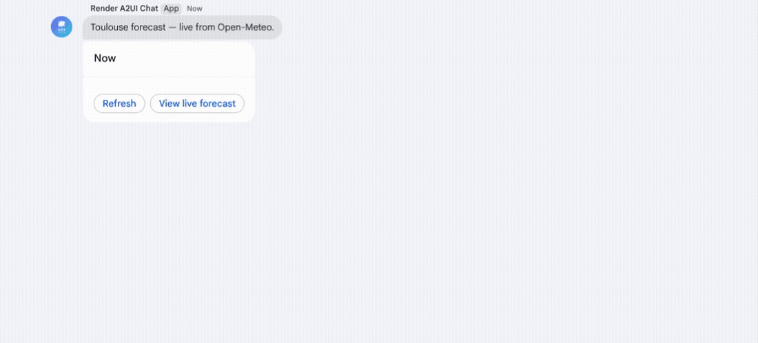 Live screen recording of the weather gif demo in Google Chat