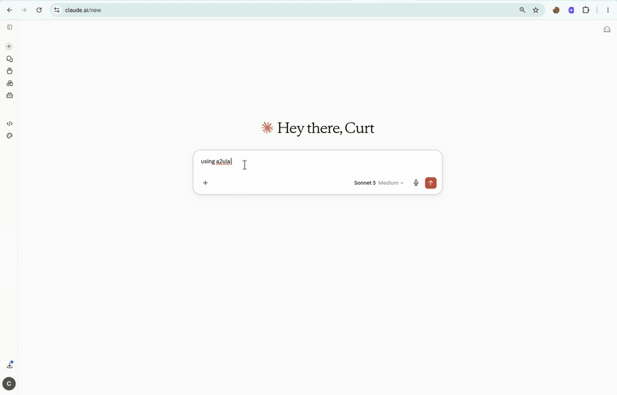 Screen recording: analysing part 1 inside Claude, the result rendering live as an A2UI surface and being saved to reading history.